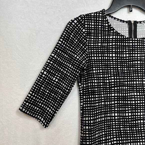 Bar III Women's XS Graphic Check Printed 3/4 Sleeve Top Blouse Formal Zip Back - Picture 2 of 8